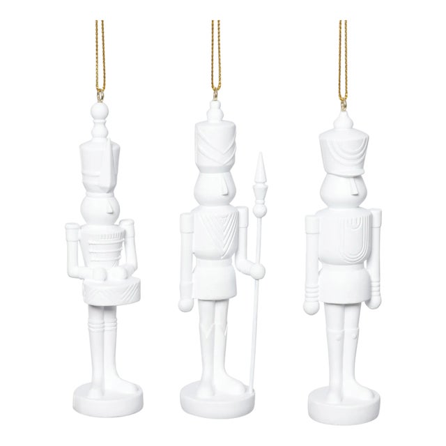 Patrice Soldier Holiday Ornaments in White, Assorted Set of 6 Pieces For Sale