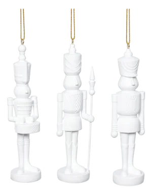 Patrice Soldier Holiday Ornaments in White, Assorted Set of 6 Pieces