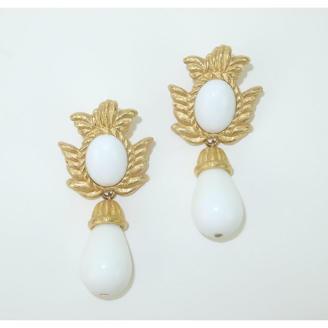 Givenchy Gold Plate White Drop Dangle Earrings, 1980's For Sale In Atlanta - Image 6 of 10