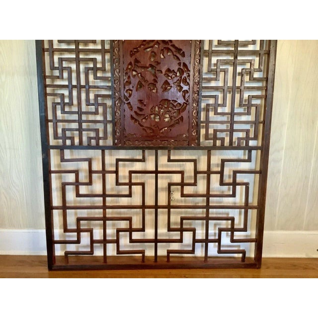 Wood Large Chinese Red & Black Lacquered Latticed Wall Screen For Sale - Image 7 of 11