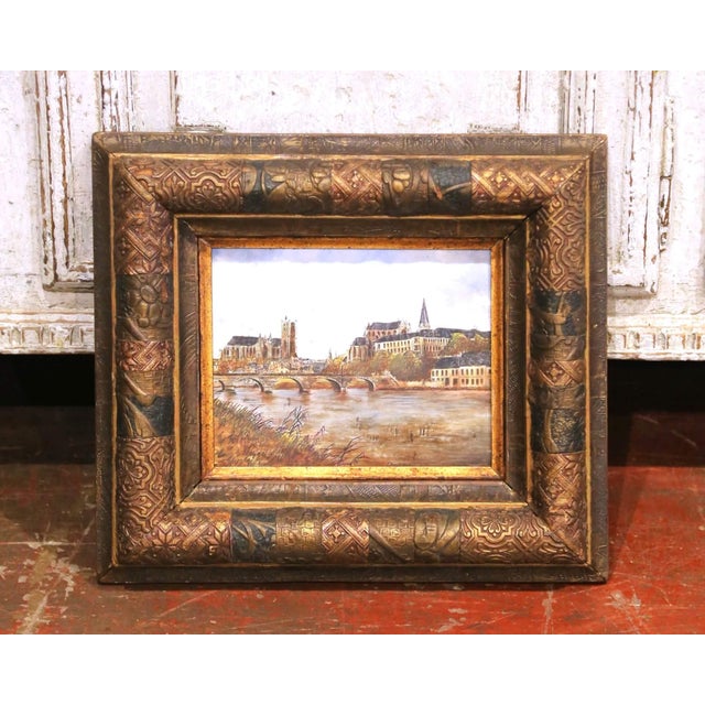 19th Century French Porcelain Painting of the City of Auxerre in Carved Frame For Sale In Dallas - Image 6 of 11
