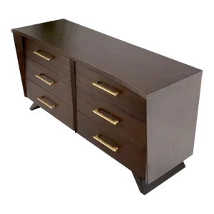 Concave Front Sculptural Profile Large Pulls 6 Drawers Restored Espresso Dresser