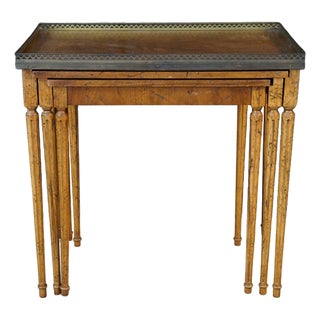 Mid Century French Louis XVI Style Crotch Walnut Nesting Tables Set of Three For Sale