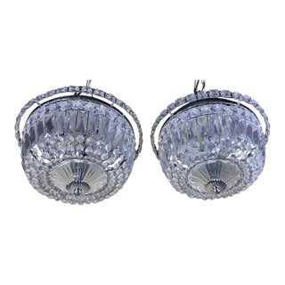 Matching Pair of Vintage-Style Crystal Flush Mount Ceiling Lights / Chandelier For Sale