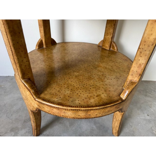 Vintage Maitland-Smith Faux Ostrich Leather Round Two-Tier End Table/ Sold For Sale - Image 4 of 12