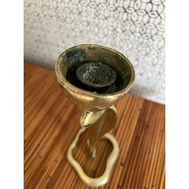 Mid 20th Century Vintage Mid 20th Century Brass Moroccan Snake Form Candle Holder For Sale - Image 5 of 9