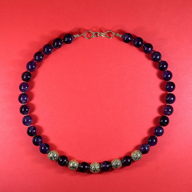 Artisan 19-Inch Amethyst Beaded Necklace With Gold Accents, Usa For Sale In Raleigh - Image 6 of 6