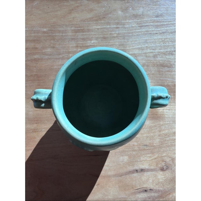 Arts & Crafts Weller Art Pottery Vase Matte Green Floral Twin Handle Arts And Crafts 1920s For Sale - Image 3 of 10