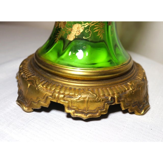 Antique Hand Blown Bronze Mounted Gold Gilt Green Bohemian Czech Art Glass Vase For Sale In New York - Image 6 of 12