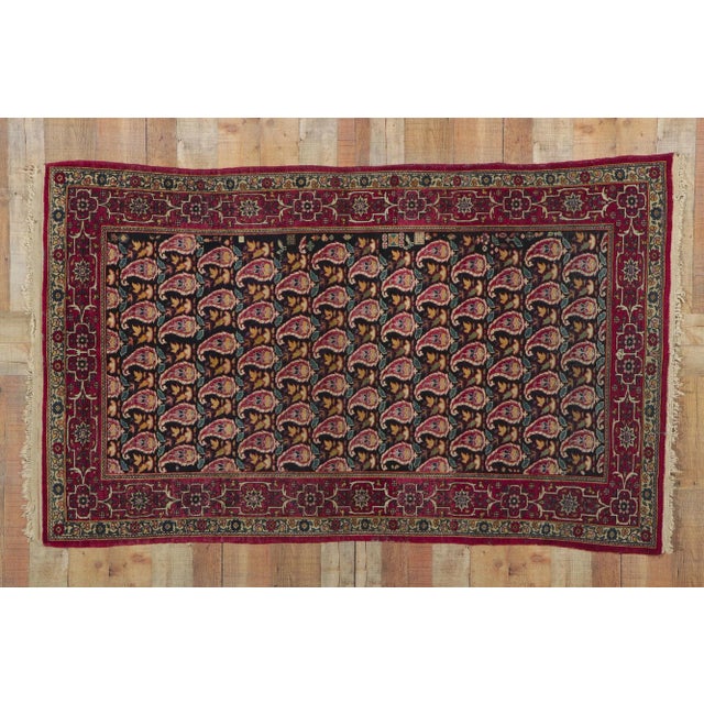 Ink Blue Antique Persian Kerman Rug - 04'01 x 08'11 For Sale - Image 8 of 9