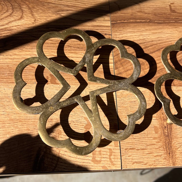 Mid-Century Modern 1970s Pair of Brass Four Leaf Clover Trivets For Sale - Image 3 of 6