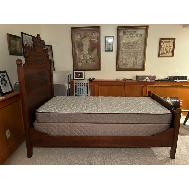 Victorian Victorian Eastlake Antique Carved Walnut Twin Bed For Sale - Image 3 of 6