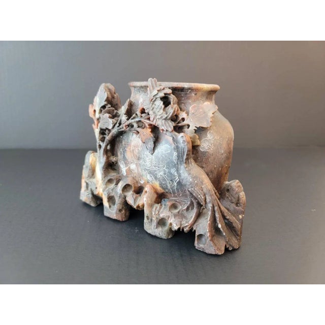 Stone Antique Chinese Carved Soapstone Spill Vase For Sale - Image 7 of 11