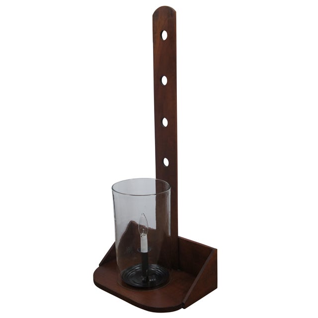 American 1970s 2 Shaker Early American Style Cherry Peg Rail Hurricane Wall Sconce Lights 34" For Sale - Image 3 of 12