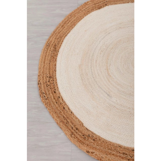 Not Yet Made - Made To Order White Jute Round Hand Made Braided Style Boho Rug 3 Foot For Sale - Image 5 of 11