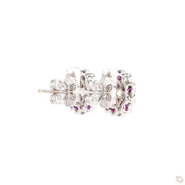 Ruby Red 1940s 2.79 Carat Round Brilliant Cut Diamond Ruby Earrings, Pair For Sale - Image 8 of 9
