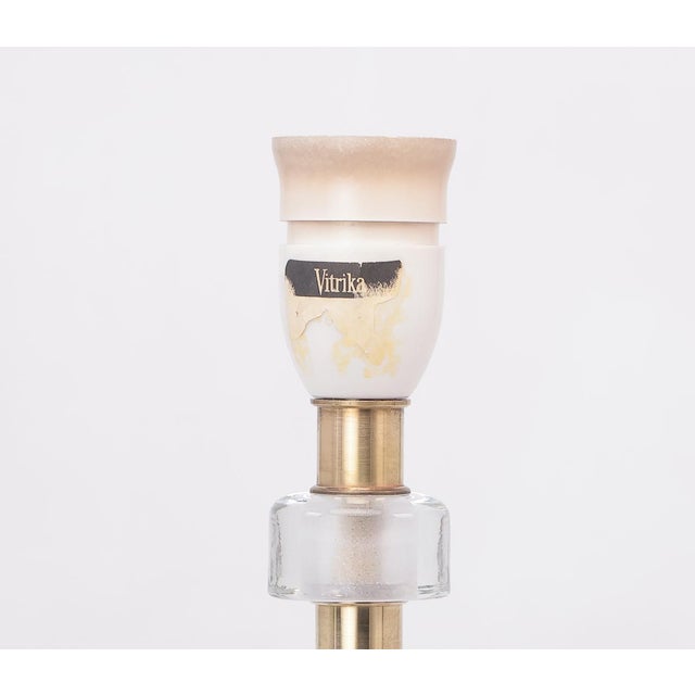 Crystal and Brass Table Lamp by Orrefors for Vitrika, 1960s For Sale - Image 11 of 12