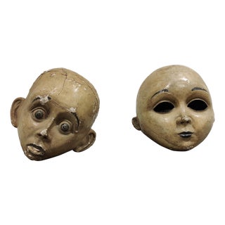Large Antique Papier Mache Carnival Masks, 1900s, Set of 2 For Sale