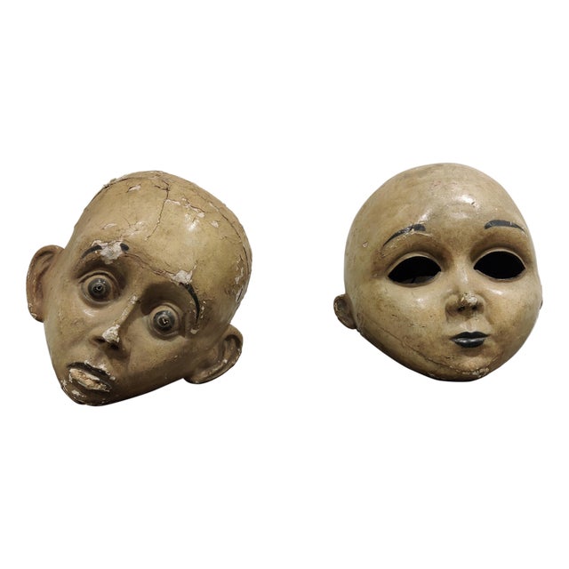 Large Antique Papier Mache Carnival Masks, 1900s, Set of 2 For Sale