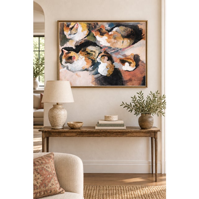 Contemporary 1909 Vintage Calico Cat Art Print by August Macke, Feline Wall Art - 16" X 12" For Sale - Image 3 of 9