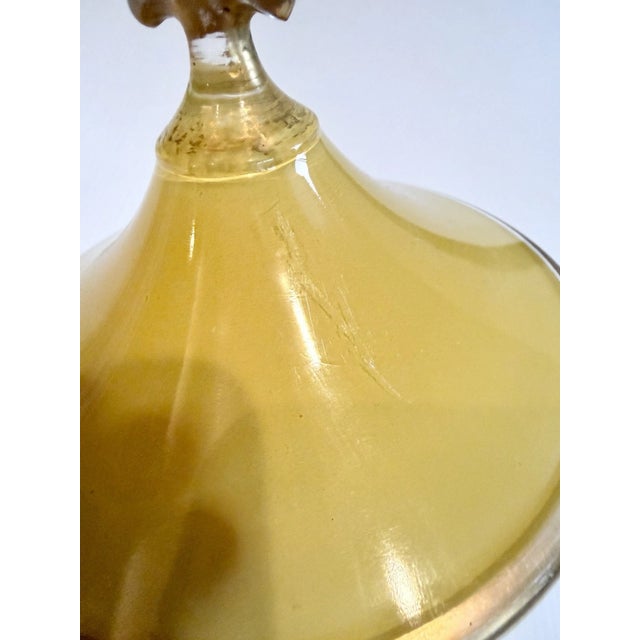 Early 20th Century Art Deco Glass Pedestal Compote or Candy Dish Yellow With Gold Trim, Fleur-De-Lis Handle For Sale - Image 11 of 16