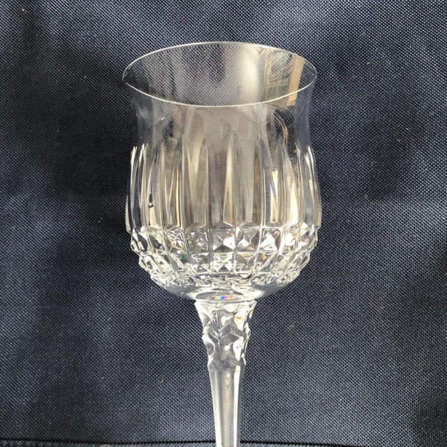 90's set of 2 clear cut glass wine glasses 3.05"D X 8.40"H < no makers mark in excellent condition.