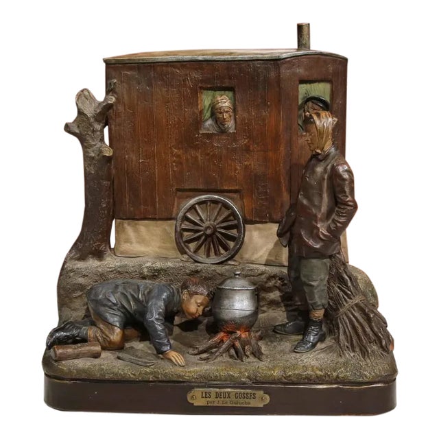 19th Century French Polychrome Terracotta Scene by J. Le Guluche For Sale