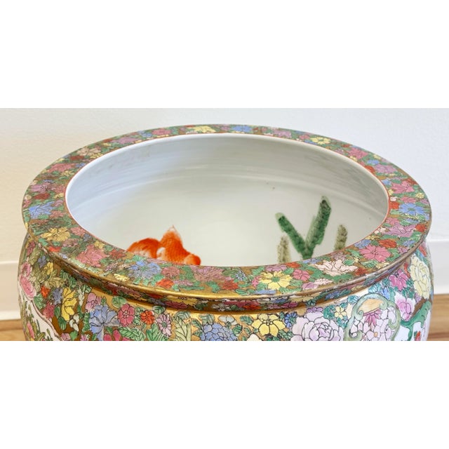 Vintage Porcelain Mandarin Chinese Rose Fish Bowl Planter For Sale - Image 9 of 10