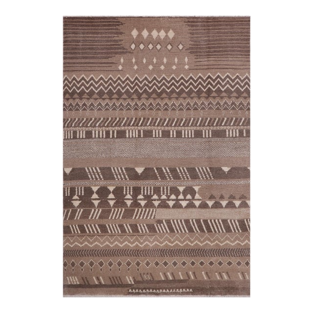 Boho Chic Brown/Beige High Low Wool Rug - 8'9'' X 12'3'' For Sale
