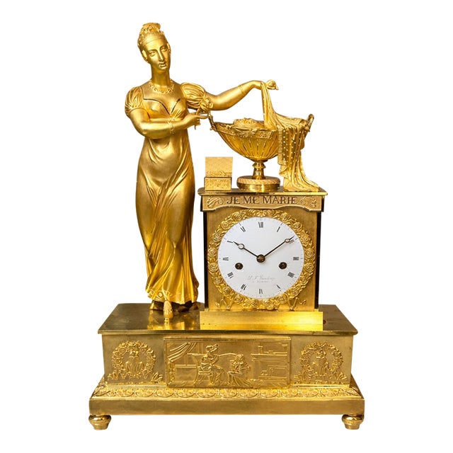 1800 Rouchouze Empire Gold Bronze Mantel Clock France For Sale