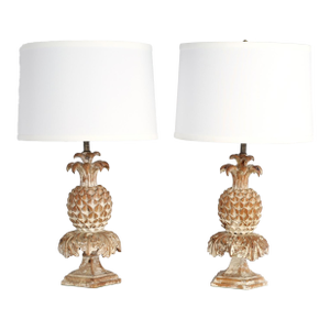 Pair of Vintage Italian Carved Wood Pineapple Table Lamps