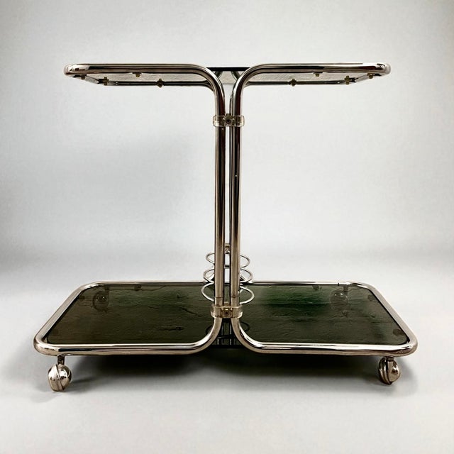 Bauhaus Bar Cart in Chrome & Smoked Glass, Czechoslovakia, 1960s For Sale - Image 15 of 15