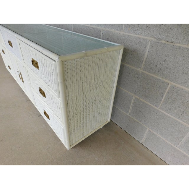 Faux Bamboo Campaign Style Wicker Dresser Coastal Style Attributed to Henry Link For Sale - Image 9 of 16
