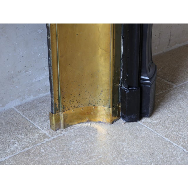 French Black Marble Trois Coquilles Fireplace with Brass Interior For Sale - Image 9 of 12