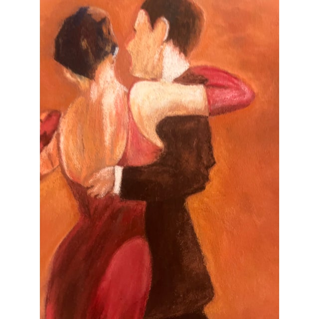 1990s Tango Dancers Original Pastel Painting – Couple in Red & Black, Warm Terracotta Wall Art For Sale - Image 5 of 9