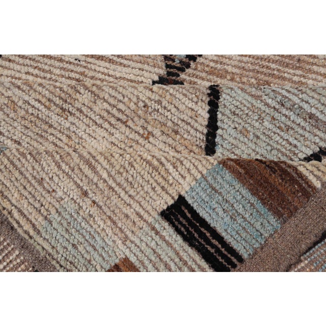 Moroccan Tribal Runner With Geometric Design in Earthy Browns and Cool Blue 4'5 X 12'5 For Sale - Image 10 of 11