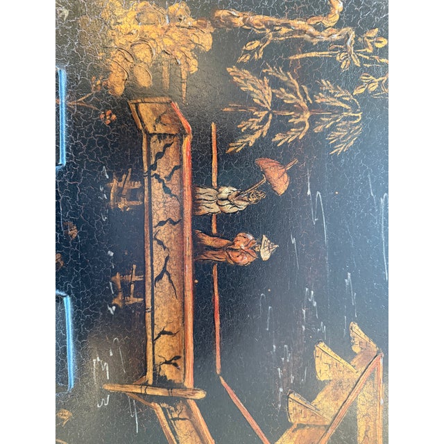 Mid 20th Century Vintage English Queen Anne Chinoiserie Black Lacquer Table For Sale - Image 5 of 8