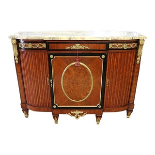 1900s French Louis XVI Mahogany & Kingwood Marble Top Sideboard Buffet Server For Sale