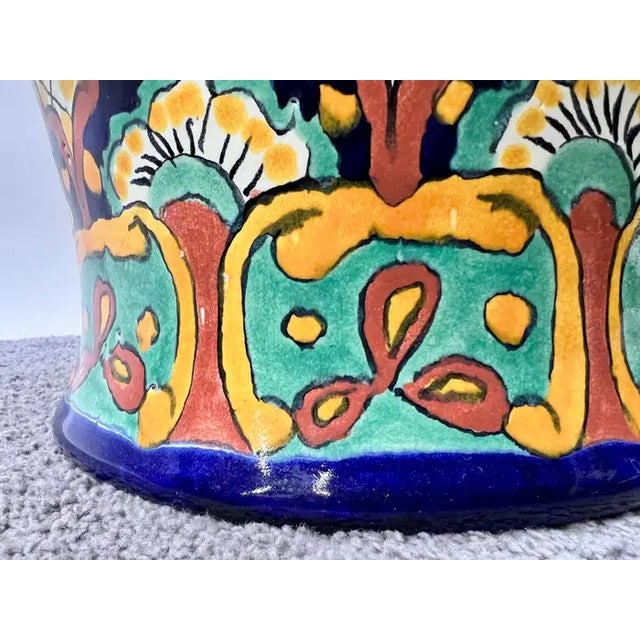 Green Mexican Talavera Multi-Color Handmade Pottery Lidded Vase or Urn For Sale - Image 8 of 14