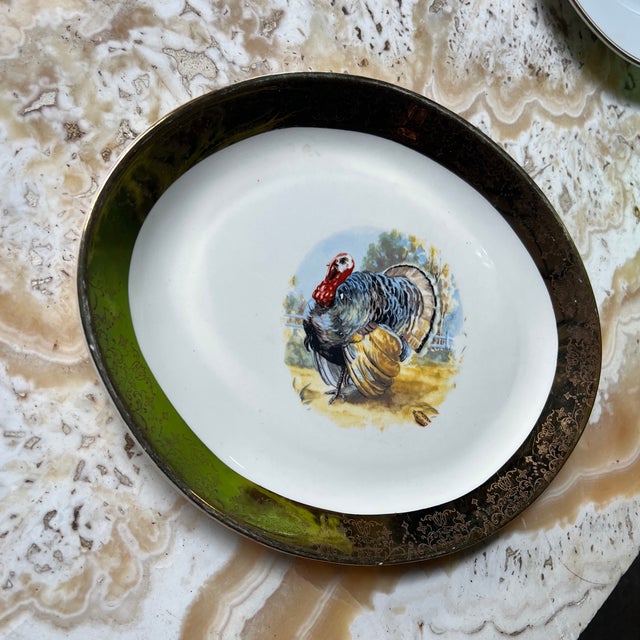 Vintage Thanksgiving Turkey Ceramic Platter With Gold Rim Accents For Sale - Image 12 of 12