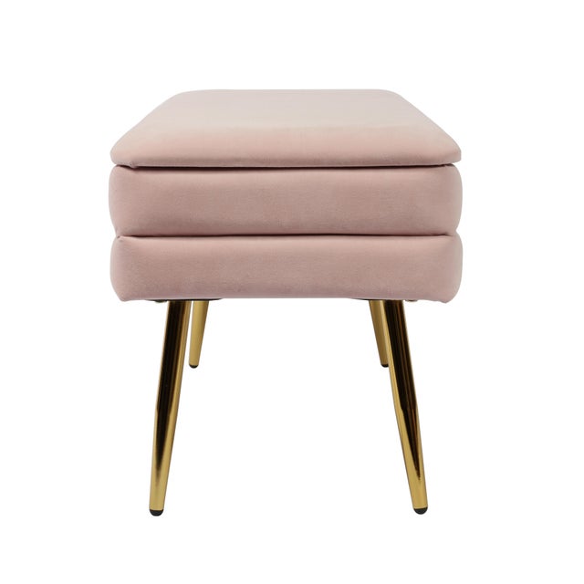 Transitional Ziva Blush Velvet Storage Bench For Sale - Image 3 of 7