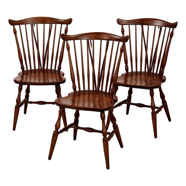 Mid 20th Century Set of 3 Ethan Allen Windsor Side Chairs – Refinished in Dark Walnut / Tobacco Finish” For Sale
