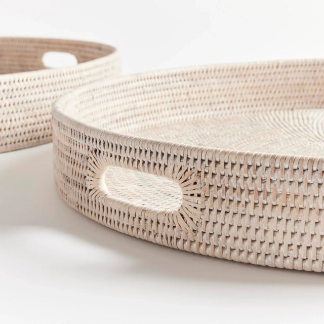 Coastal Burma Rattan Round Ottoman Trays Large, Set Of 2 For Sale - Image 3 of 4