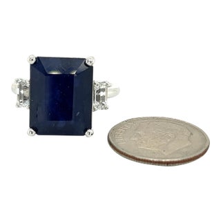 Natural Sapphire Diamond Ring 14k W Gold 12.36 TCW Certified, Size 9.75 For Sale