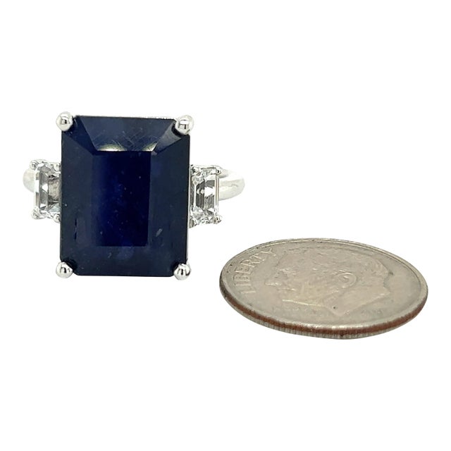 Natural Sapphire Diamond Ring 14k W Gold 12.36 TCW Certified, Size 9.75 For Sale