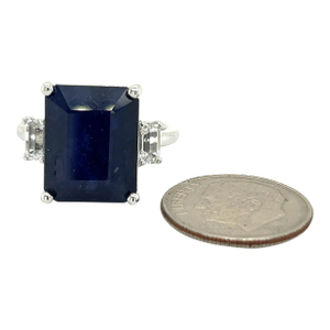 Natural Sapphire Diamond Ring 14k W Gold 12.36 TCW Certified, Size 9.75