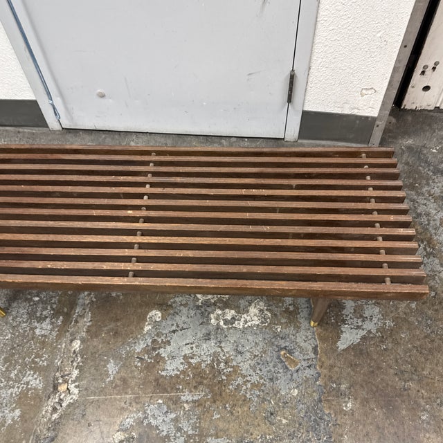 Mid-Century Slatted Walnut Bench / Coffee Table For Sale - Image 11 of 12