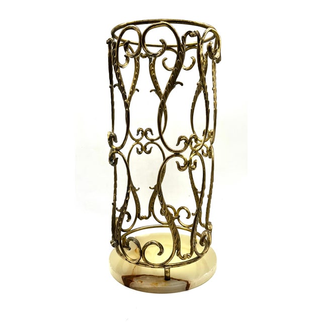 Hollywood Regency Brass and Onyx Marble Umbrella Stand from Banci Firenze, 1970s For Sale - Image 4 of 18