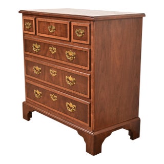 Henredon Georgian Banded Mahogany and Burl Wood Chest of Drawers, Newly Refinished For Sale