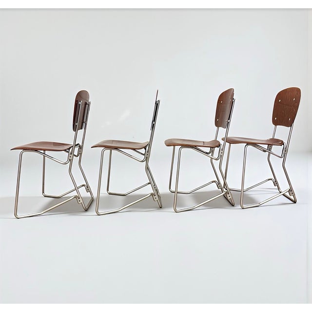 Mid-Century Modern Minimalist First Edition Aluflex Stackable Folding Chairs from Armin Wirth, Switzerland, 1950s, Set of 4 For Sale - Image 4 of 18